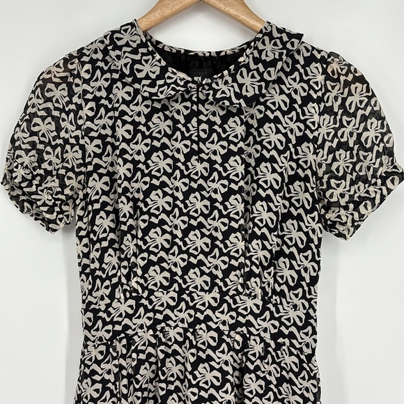 J. Crew Bow Short Sleeve Silk Chiffon Dress Peter Pan Collar Women’s Size 0 - Picture 4 of 12